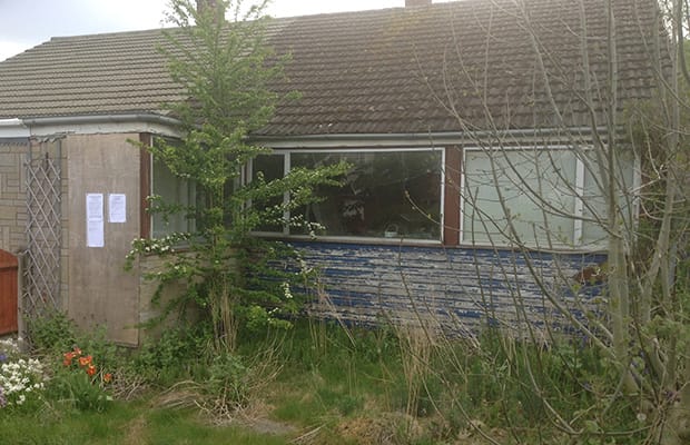 The derelict bungalow on Chase Road before the refurbishment