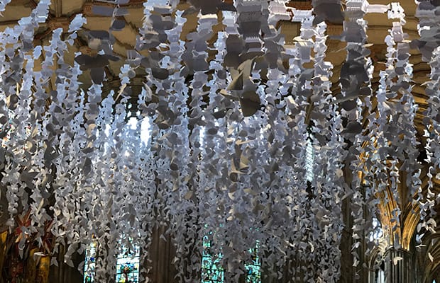 Some of the 10,000 angels suspended from the ceiling of Lichfield Cathedral