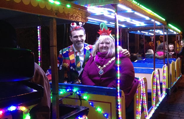 Cllr Darren Ennis and Cllr Pam Stokes at last year's Burntwood Christmas Festival