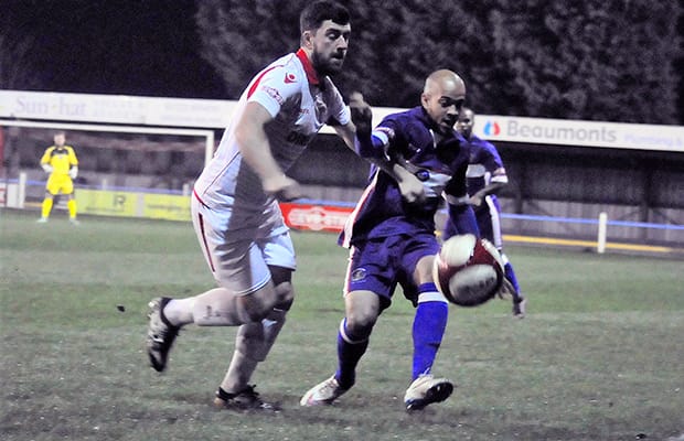 Rhys Thompson clears the danger for Chasetown. Pic: Pamela Mullins