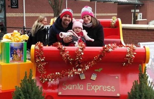 A family aboard the sleigh at the Three Spires Shopping Centre