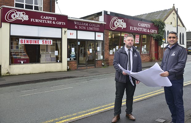 Cameron Homes contracts manager Darren Abley and technical manager Kinder Ubhi outside the site in Chasetown