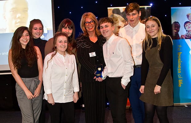 Deputy Police and Crime Commissioner Sue Arnold with students from Netherstowe School