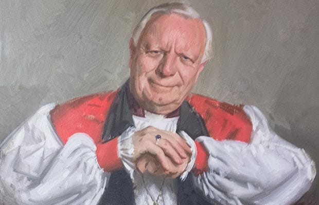 A portrait of former Bishop of Lichfield Keith Sutton painted by Andrew Festing