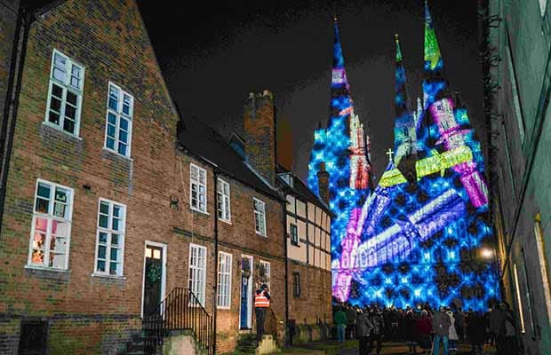 The light display on Lichfield Cathedral