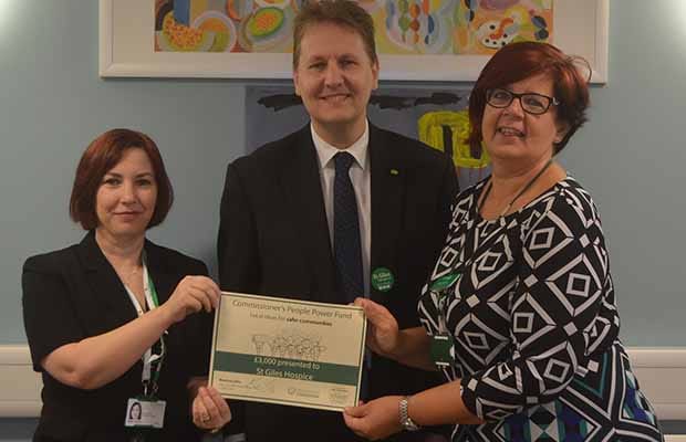 Police and Crime Commissioner Matthew Ellis with Emma Hodges and Nikki Archer from St Giles Hospice