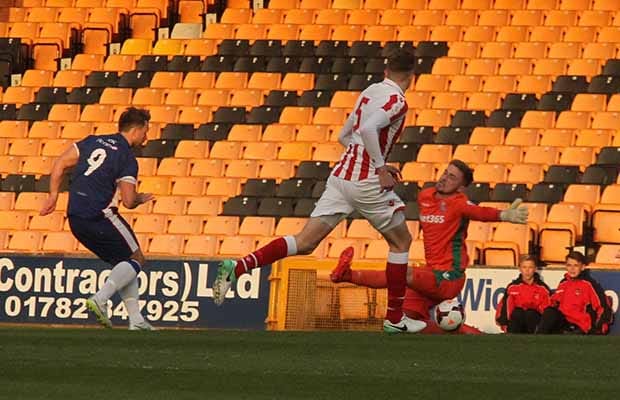 Matthew Gardner puts Chasetown in front. Pic: Dave Birt
