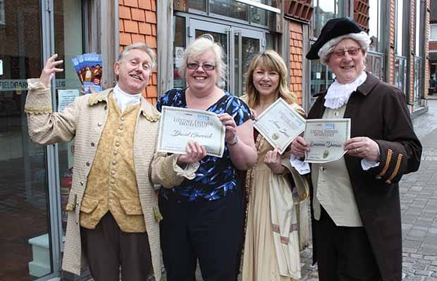 Karen Foster with modern day versions of David Garrick, Anna Seward and Erasmus Darwin