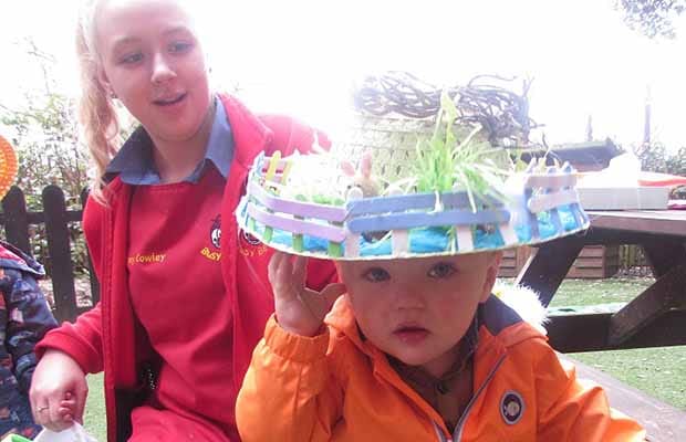 One of the children in their Easter bonnet