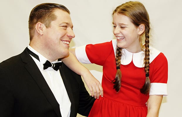 Pete Beck as Daddy Warbucks and Molly Bagley as Annie