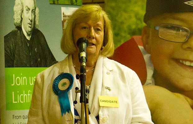 Conservative Councillor Janet Eagland delivering her victory speech