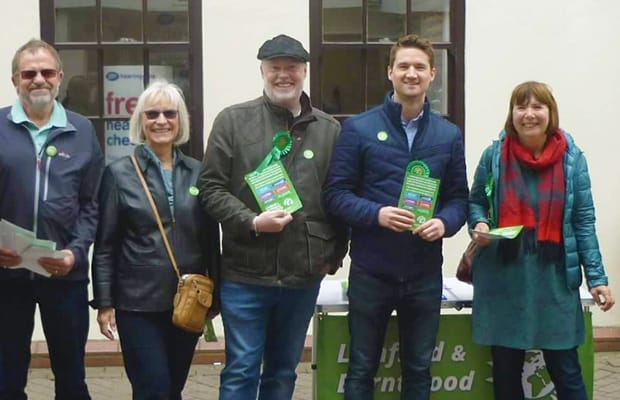 Rpbert Pass (second from right) with Green Party supporters in Lichfield