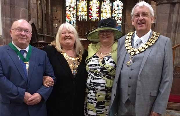Cllr Mark Warfield (right) with his wife Lesley and Burntwood Town Council chair Pamela Stokes with her husband Keith