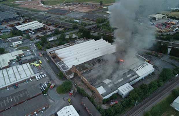 The fire at the former GKN site photographed from the air