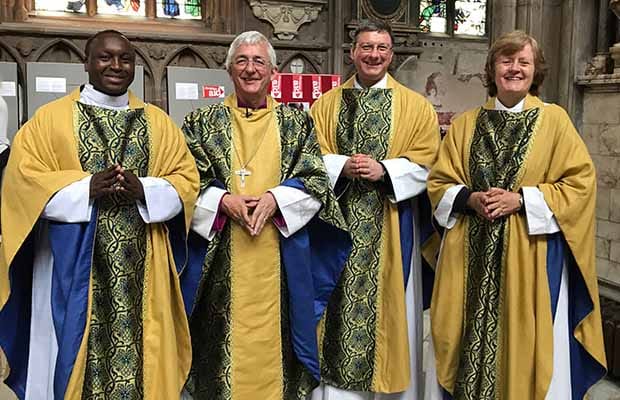 Fr Stanley Njoka from Woolwich and Bishop Michael Ipgrave, with Revd Canon Andrew Stead and Revd Canon Pat Hawkins, both from Lichfield Cathedral