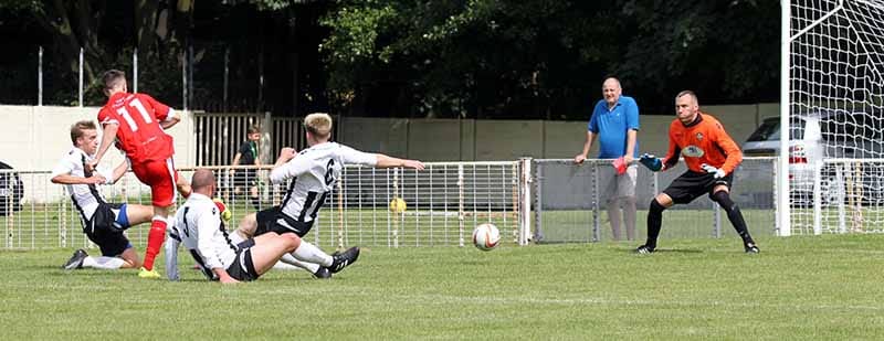 Frankie Baigent scores for Chasetown. Pic: Dave Birt