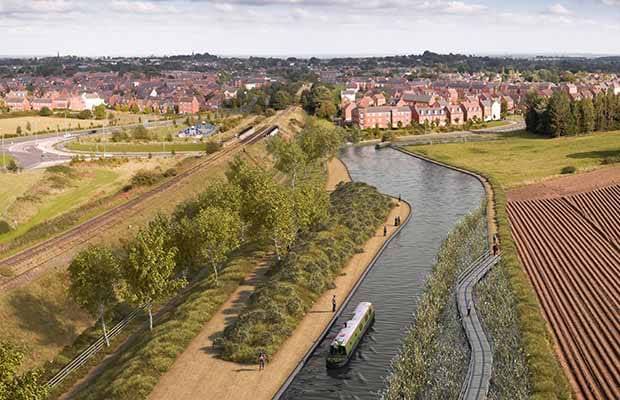 An artist’s impression of the restored canal as it passes Fosseway Heath