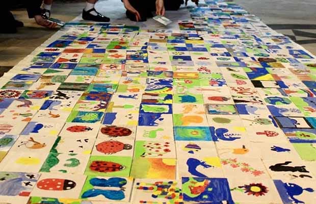 The tile installation at Lichfield Cathedral