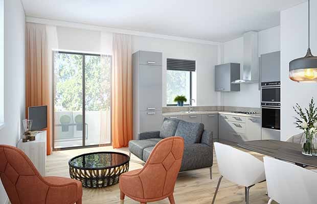 An artist's impression of the inside of a Lichfield One apartment
