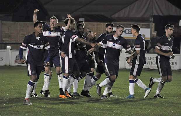 Chasetown's players celebrate their dramatic win over Sheffield. Pic: Pamela Mullins
