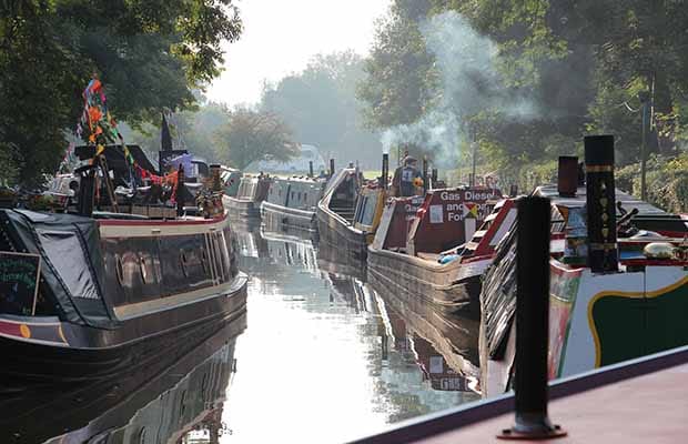 Historic narrowboats at the Huddlesford Heritage Gathering