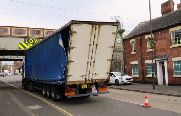 A bridge strike on St John Street in Lichfield