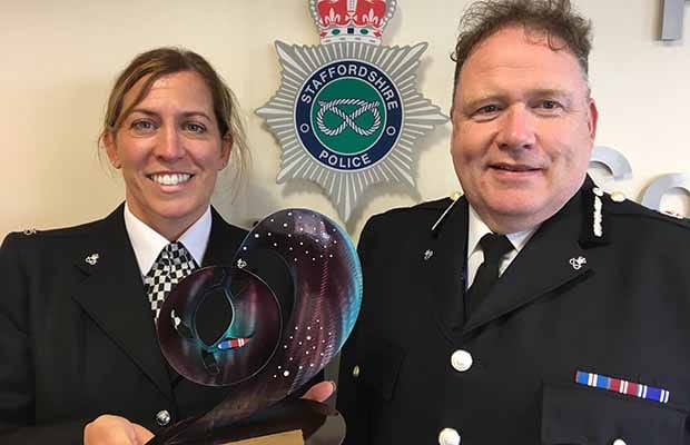 PC Nicola Flanagan with Chief Constable Gareth Morgan