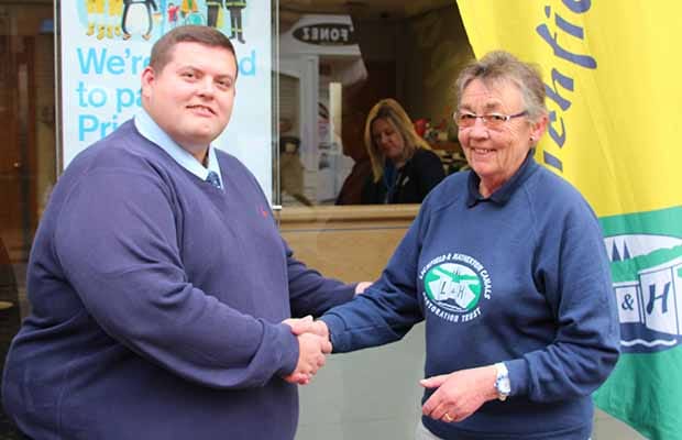 TSB Lichfield branch manager Christopher Hunt with Lichfield and Hatherton Canals Restoration Trust chair Christine Bull