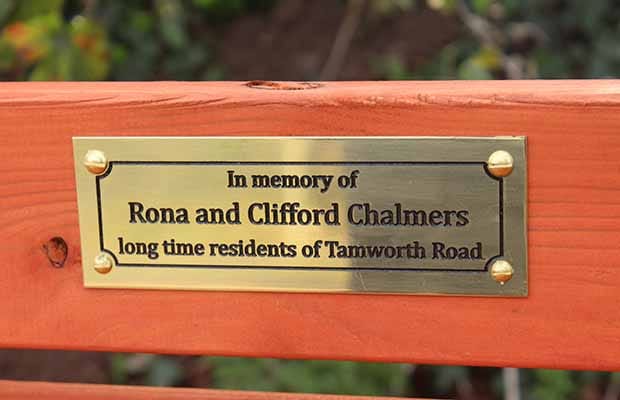 The dedication on the bench