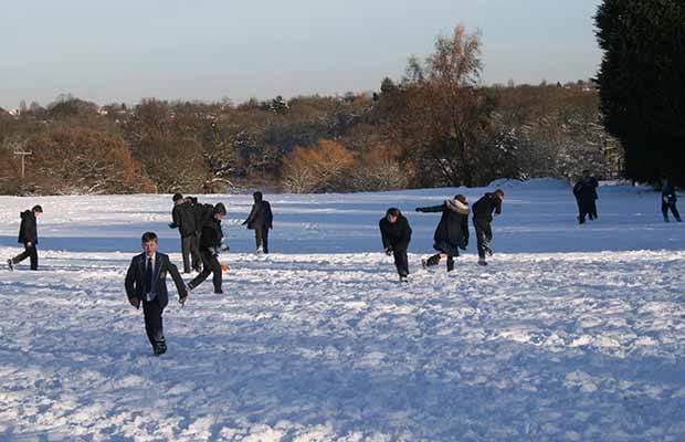 Students from Maple Hayes Dyslexia School in the snow