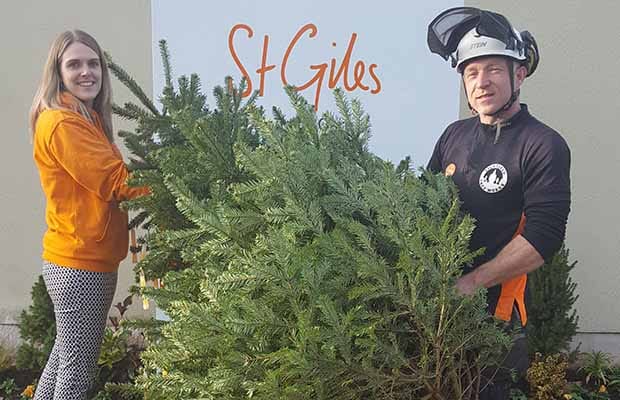 Zoe Westwood from St Giles Hospice with Nick Meade from Lichfield Tree Works