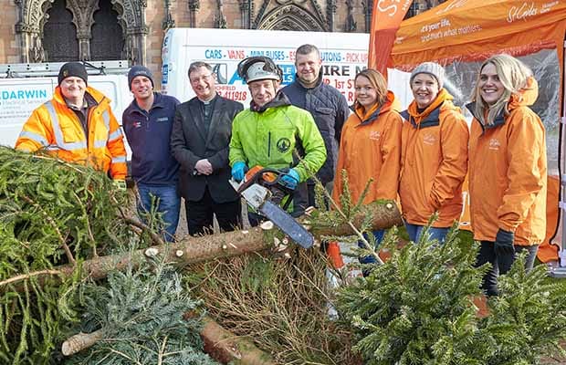 Trees being recycled at a drop off point at Lichfield Cathedral