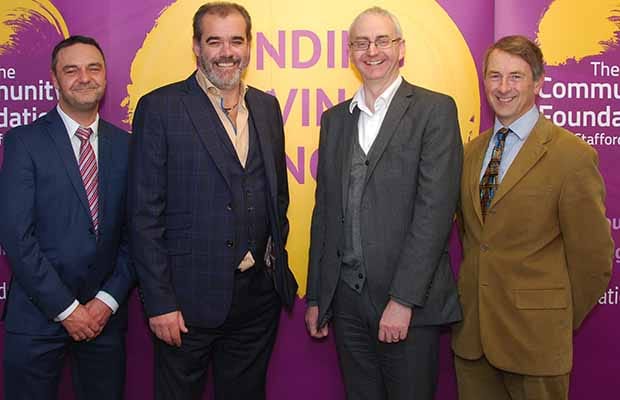 Steve Adams, CEO of The Community Foundation for Staffordshire, Simon Price, Jonathan Andrew and Roger Lewis, chairperson of the foundation