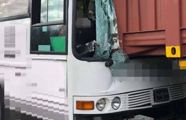 The damaged coach after the crash on the A38. Pic: West Midlands Ambulance Service