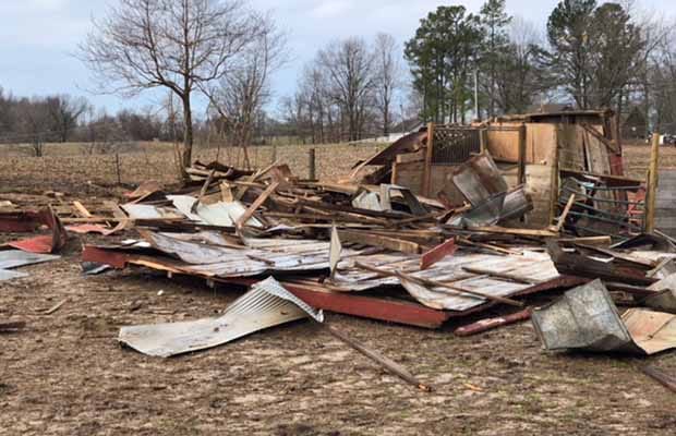 The destroyed barn