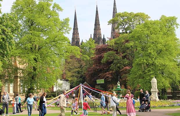 Dancing round the maypole at Lichfield's Victorian May Day celebrations