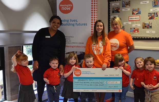 The cheque is handed over to Meningitis Now in Burntwood