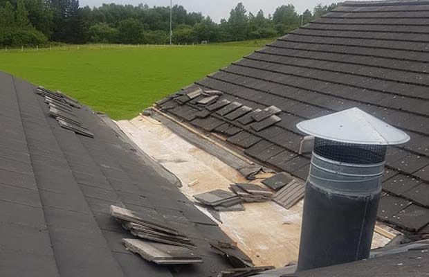 Damage to the clubhouse roof. Pic: Burntwood RUFC