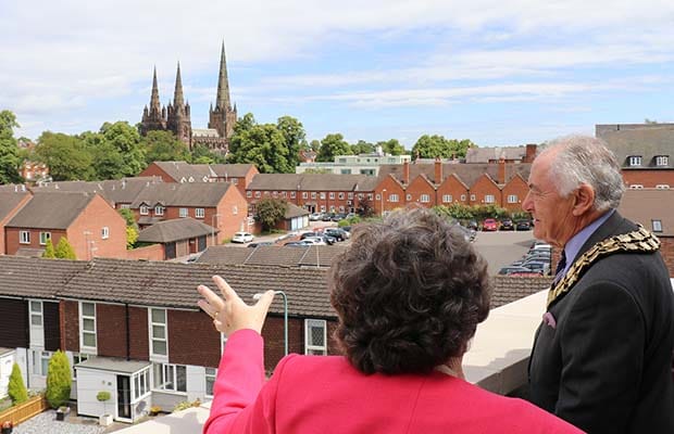 Cllr Awty checking out the views from Lichfield One