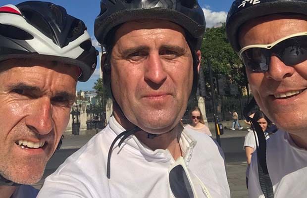 John Heeler with his fundraising cycling friends Richard Matthews and John Poulton