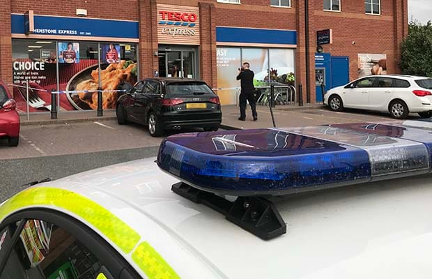 Police at the Tesco store on Birmingham Road in Shenstone. Pic: Godden Photography