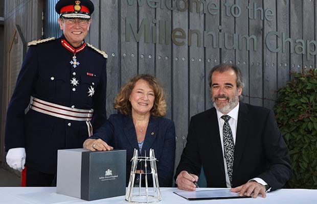 Lord Lieutenant of Staffordshire Ian Dudson, Sarah Montgomery, managing director of the National Memorial Arboretum, and Simon Price