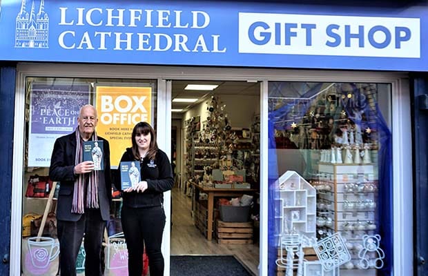 Author Dr Robert Sharp with Ros White at the Lichfield Cathedral Gift Shop