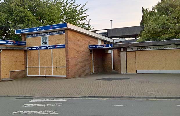 Boarded up shops next to the bus station which had been earmarked for the doomed Friarsgate development