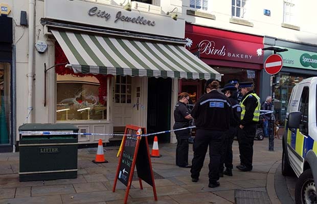 Police outside the City Jewellers store in Lichfield