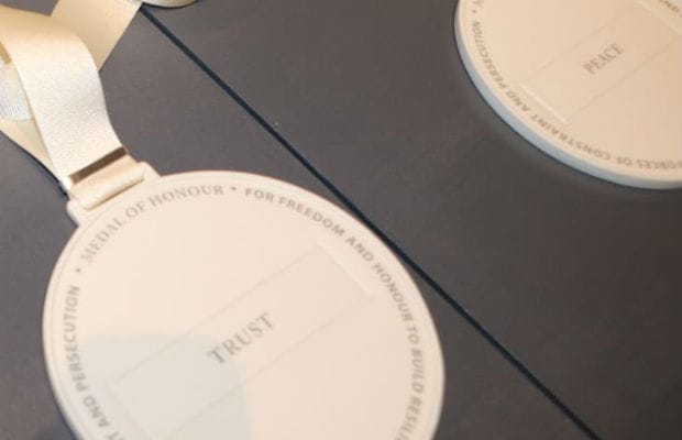 The ceramic medals featuring in the art installation