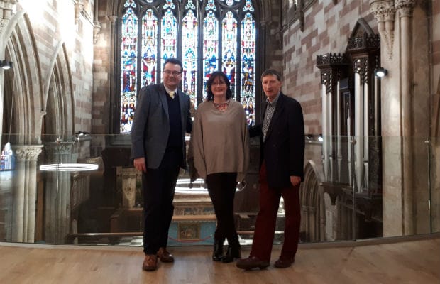 Richard Winterton, with St Mary's board of trustees vice-chair Louise Fleming and chairman Nick Sedgwick