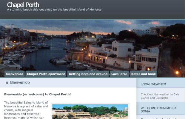 The website for the property in Menorca