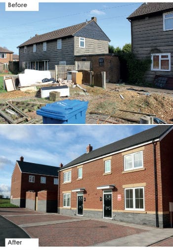 The houses at Levett Road before and after the regeneration scheme