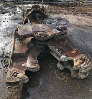 The one piece of plant equipment left behind at the demolition site after it was targeted by thieves